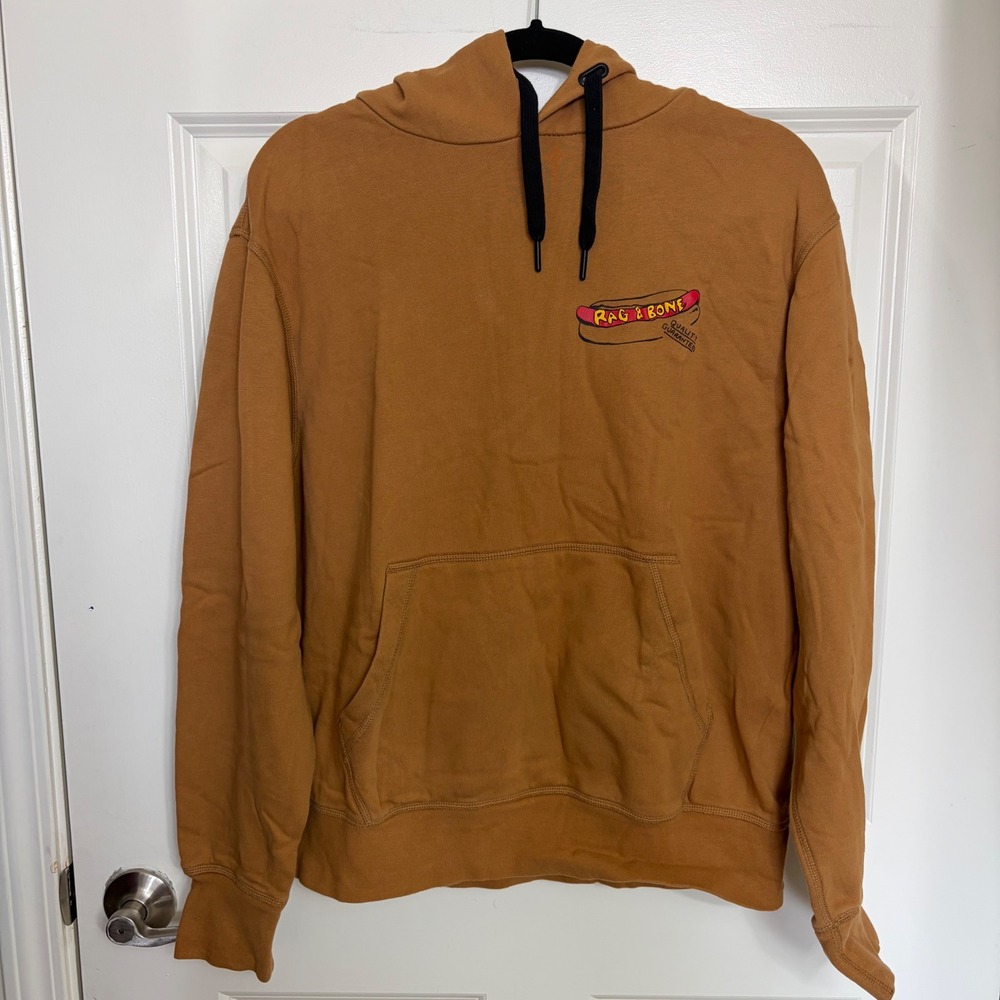 Rag & Bone New York Manhattan Hot Dog Graphic Hoodie Brown Mens Medium Organic